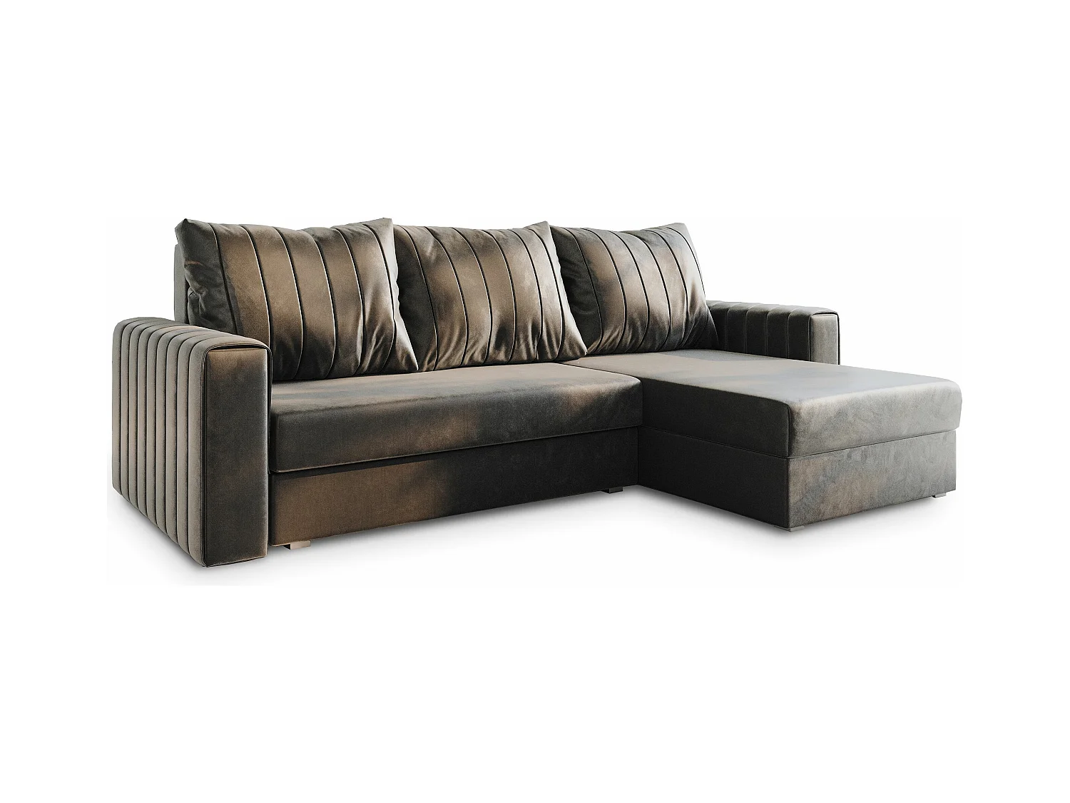 Canapé d'angle CARL Gris en peluche avec fonction de couchage
