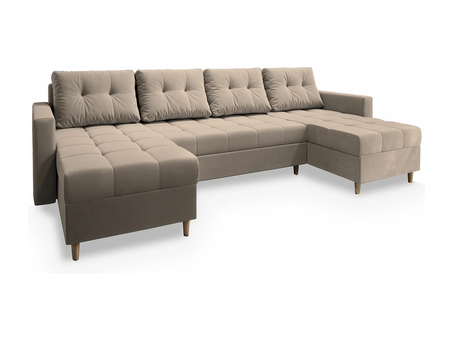 Canapé d'angle MILO Beige en peluche avec fonction de couchage