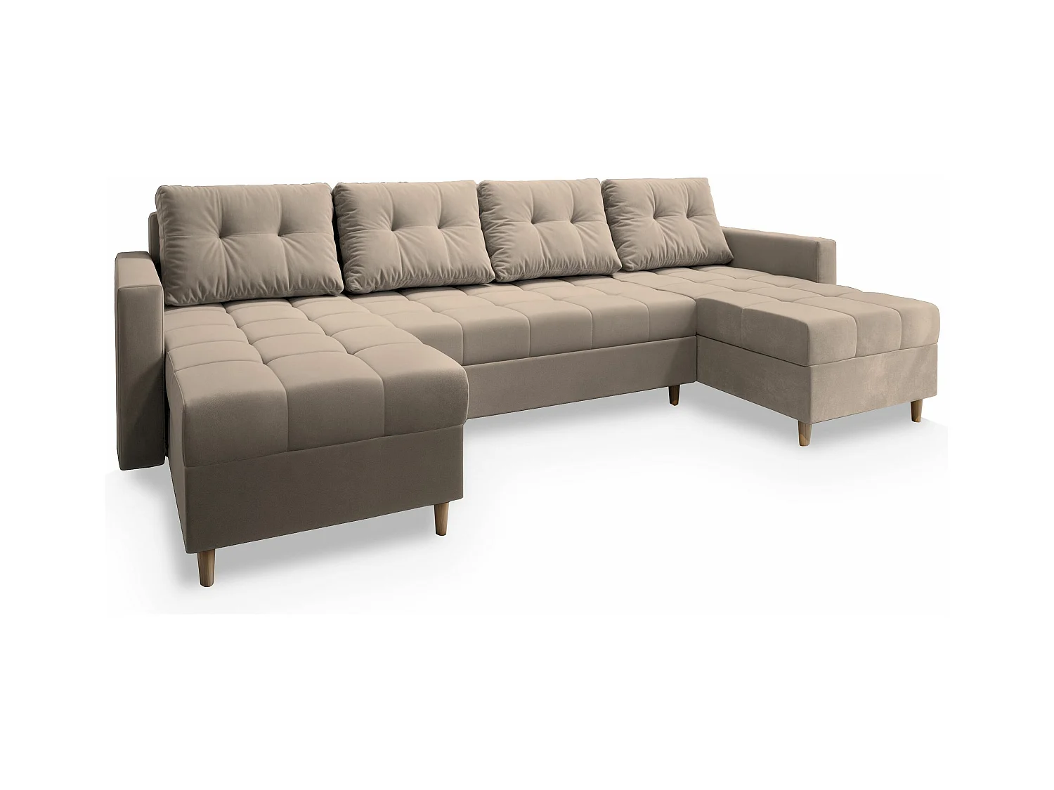 Canapé d'angle MILO Beige en peluche avec fonction de couchage