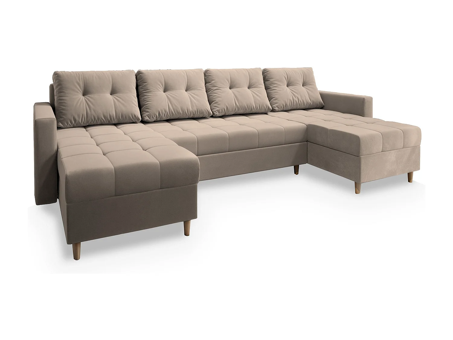 Canapé d'angle MILO Beige en peluche avec fonction de couchage