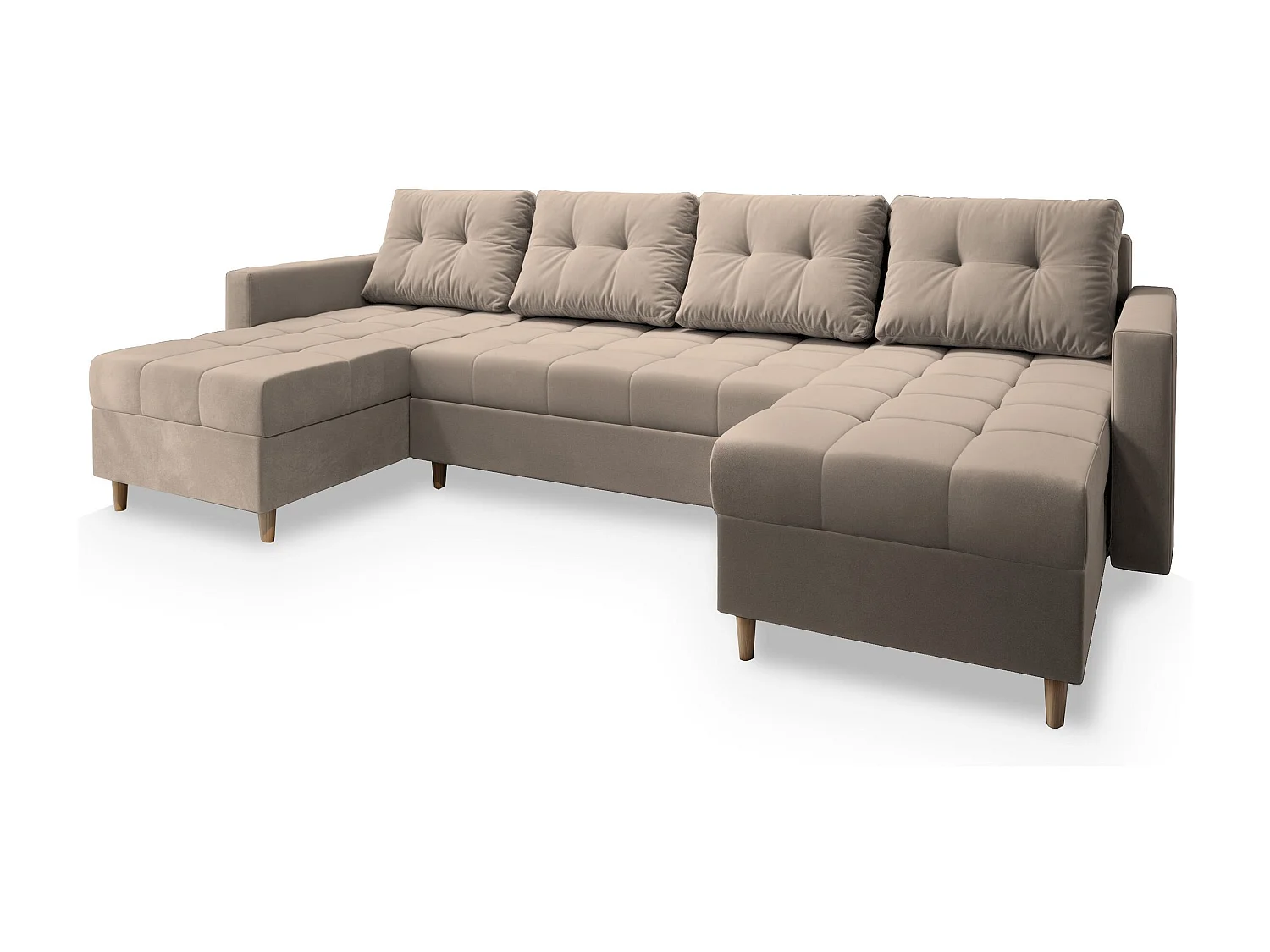 Canapé d'angle MILO Beige en peluche avec fonction de couchage