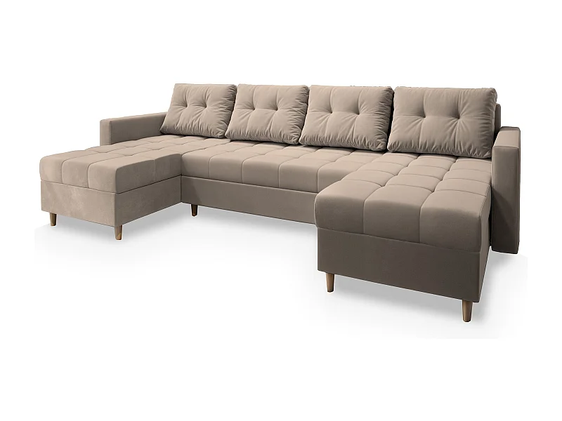 Canapé d'angle MILO Beige en peluche avec fonction de couchage