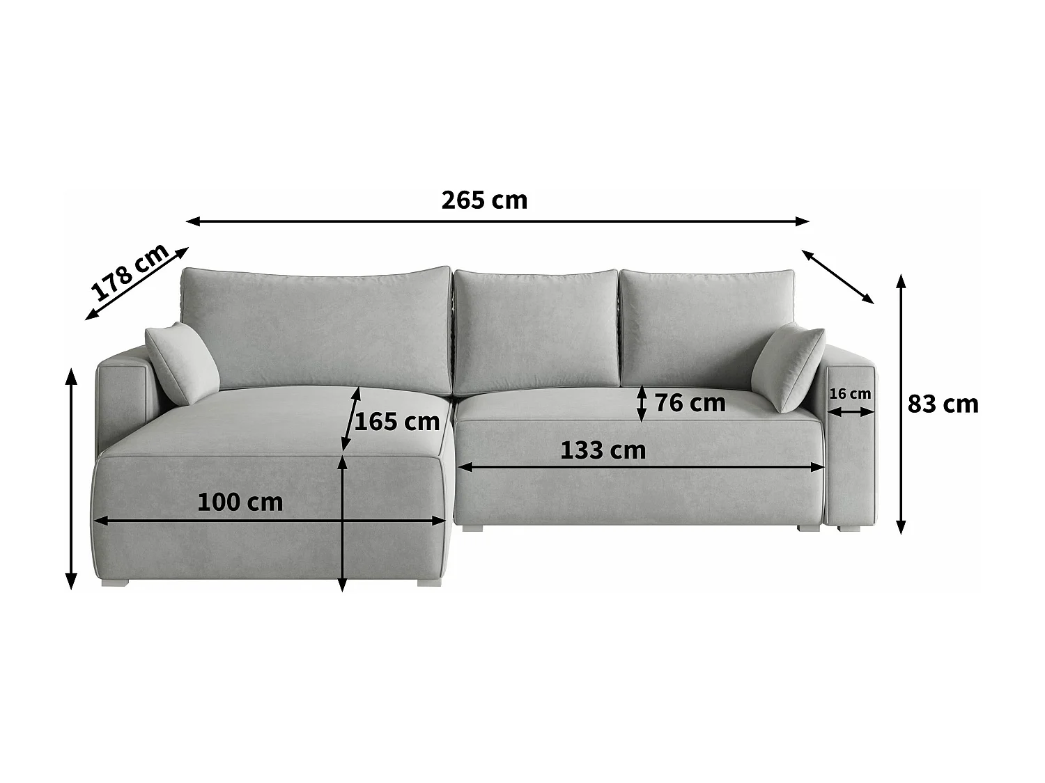 Canapé d'angle FORIL Gris en velours avec fonction de couchage