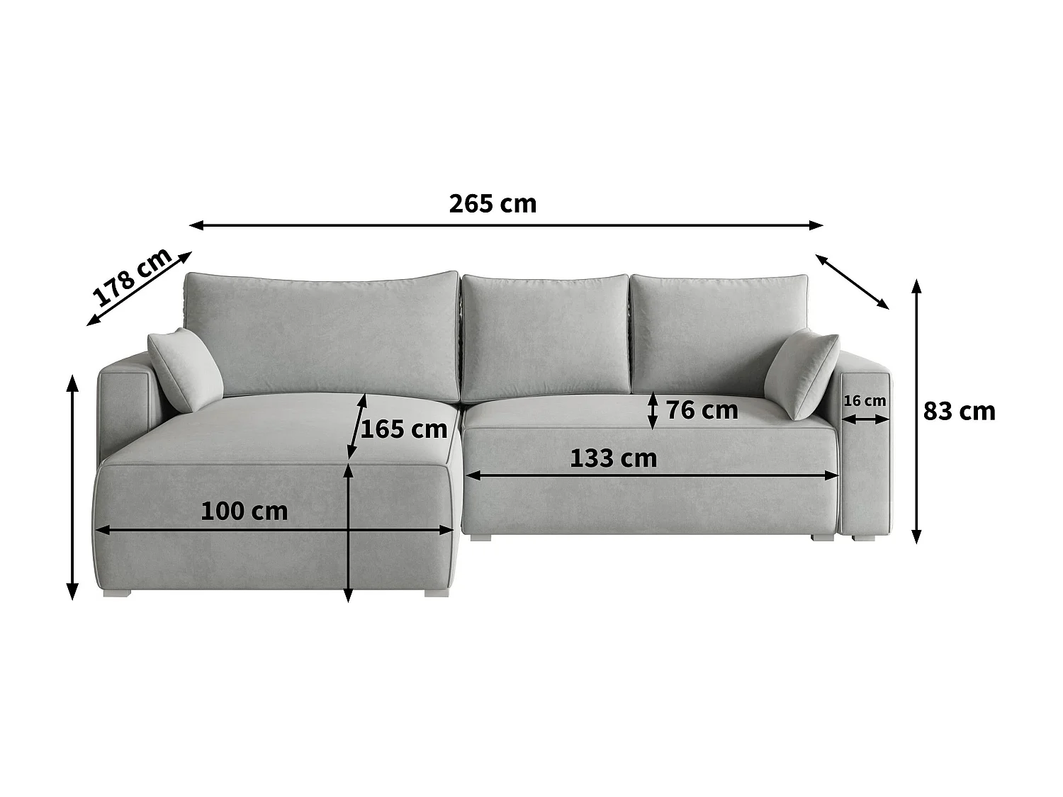 Canapé d'angle FORIL Gris en velours avec fonction de couchage