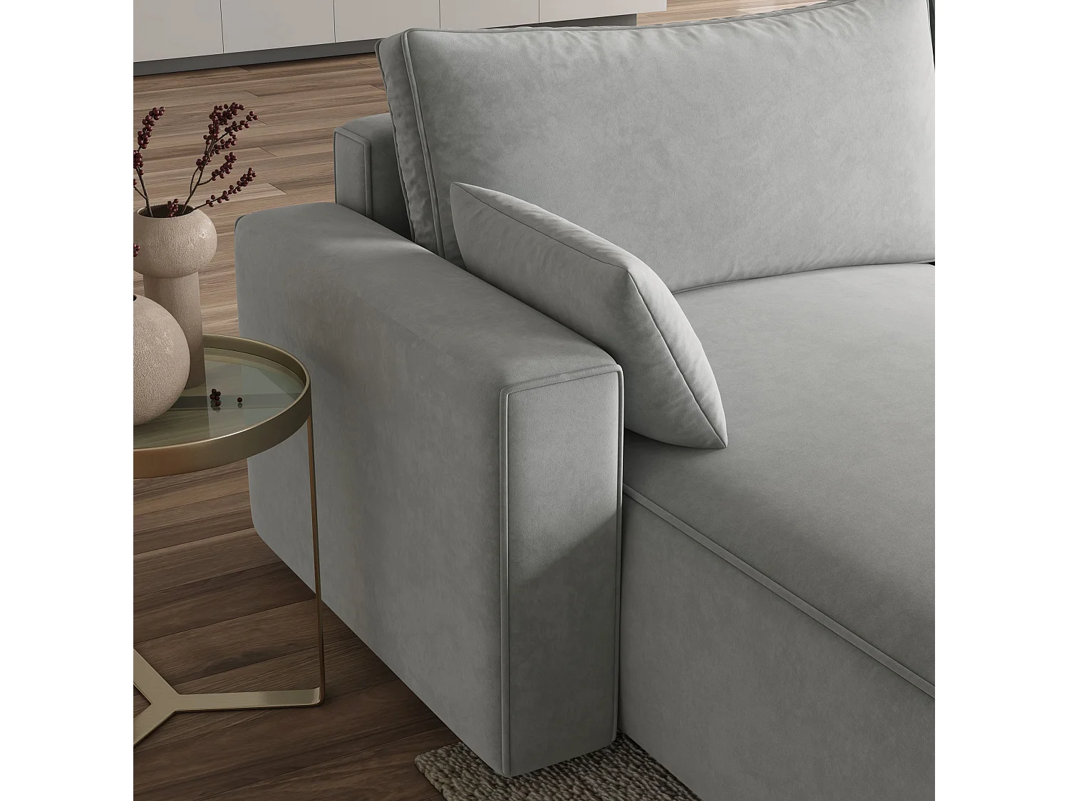 Canapé d'angle FORIL Gris en velours avec fonction de couchage