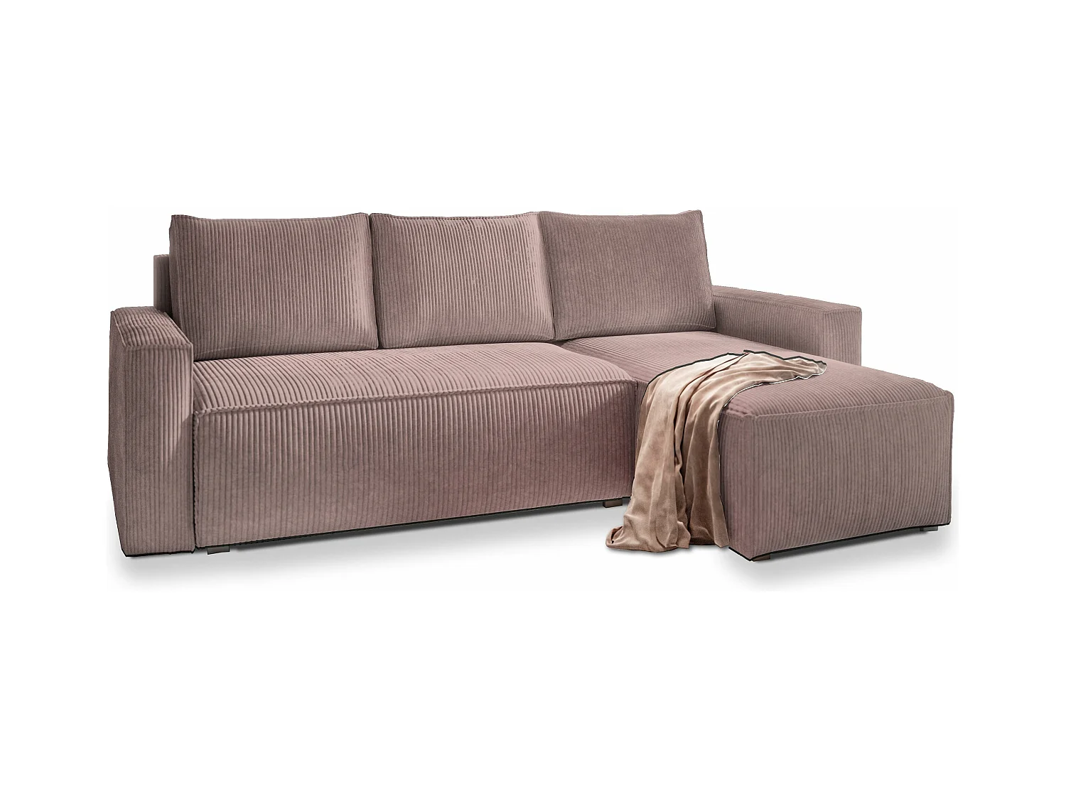 Canapé d'angle POTARO Parme en velours côtelé avec fonction de couchage