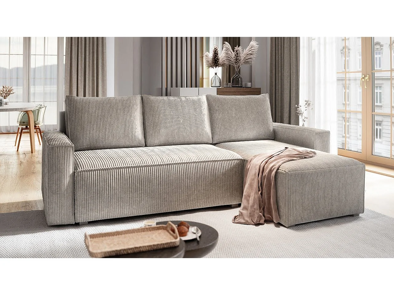 Hoekbank POTARO van fluweel met slaapfunctie Lila