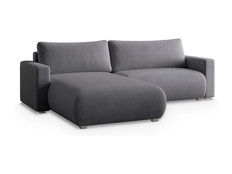 Canapé d'angle TURIN Gris en velours côtelé avec fonction de couchage