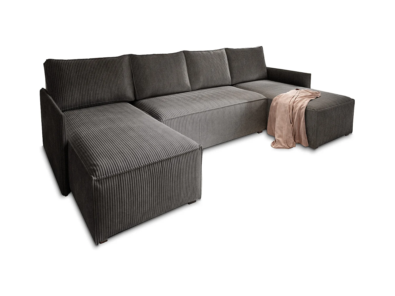 Canapé d'angle TRES Gris anthracite en velours côtelé avec fonction de couchage