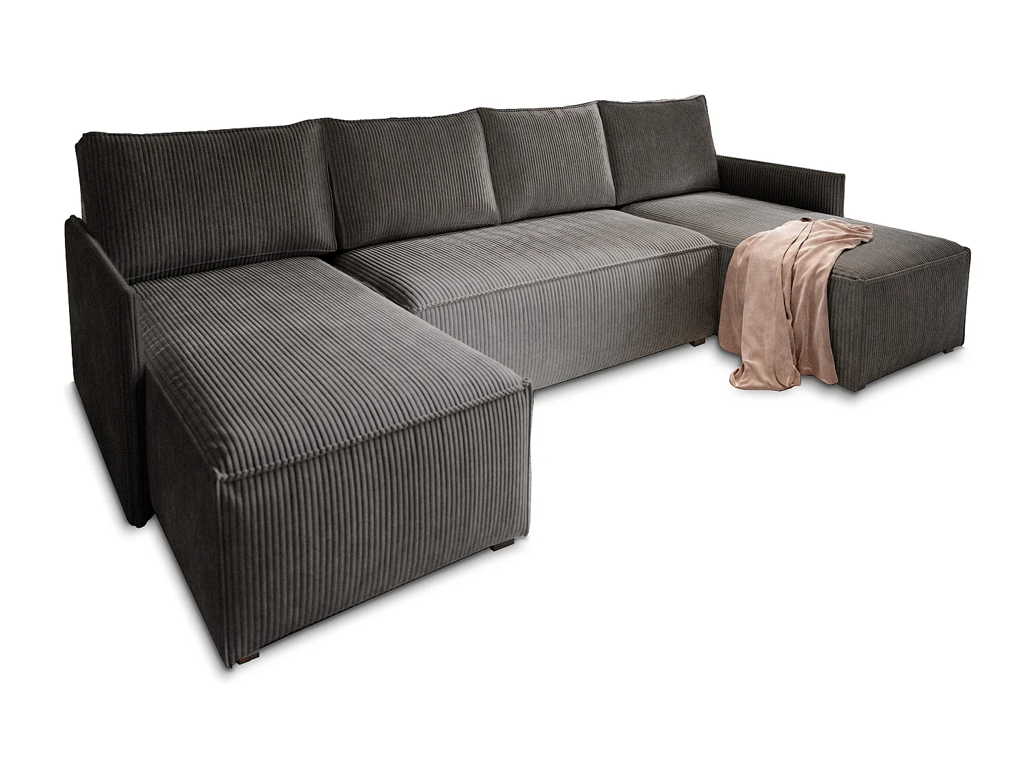 Canapé d'angle TRES Gris anthracite en velours côtelé avec fonction de couchage