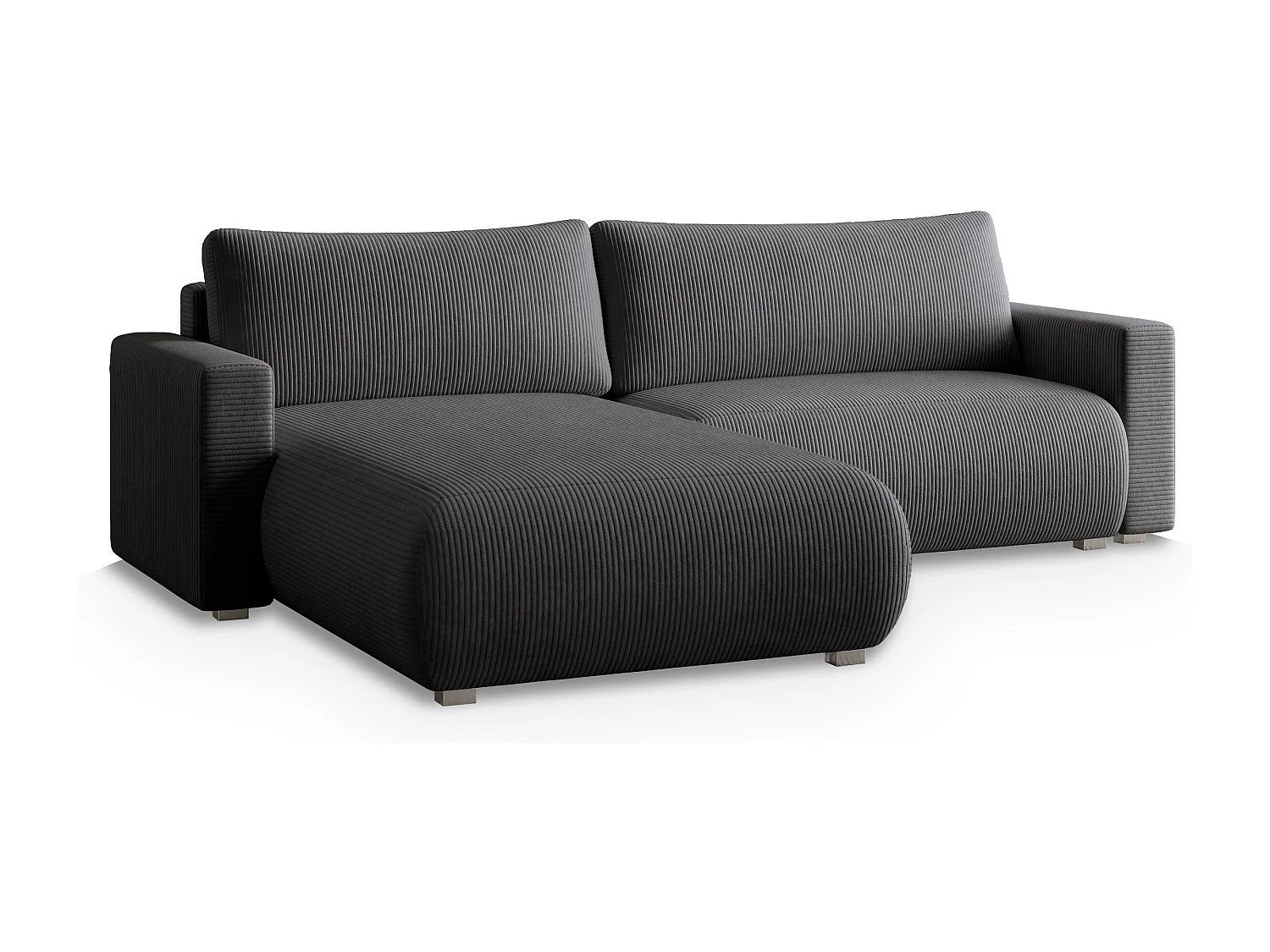 Canapé d'angle TURIN Gris anthracite en velours côtelé avec fonction de couchage