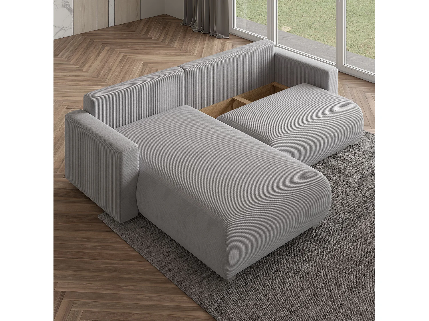 Canapé d'angle TURIN Gris anthracite en velours côtelé avec fonction de couchage