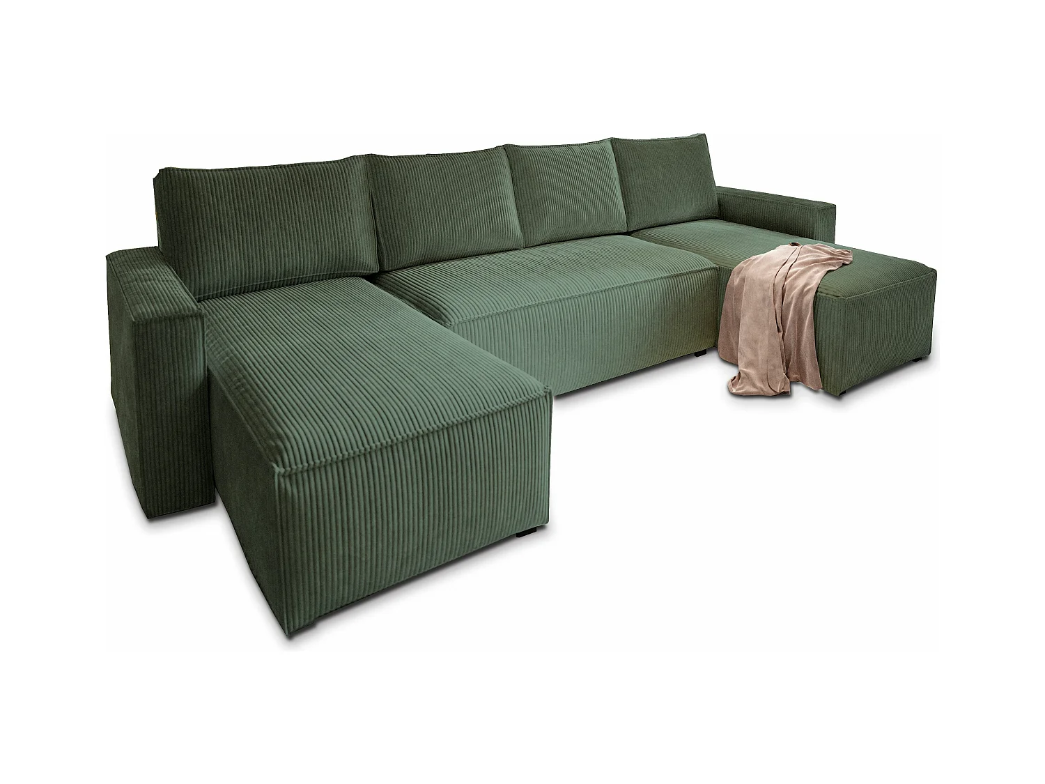 Canapé d'angle ASPRA Vert Sapin en velours côtelé avec fonction de couchage