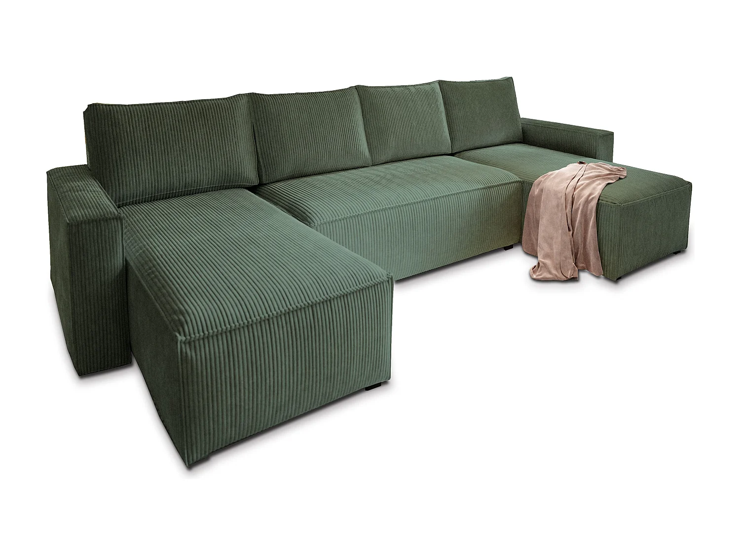 Canapé d'angle ASPRA Vert Sapin en velours côtelé avec fonction de couchage