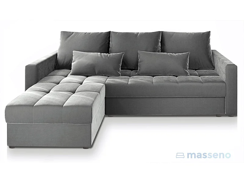 Canapé d'angle KOS PIK Gris clair en peluche avec fonction de couchage