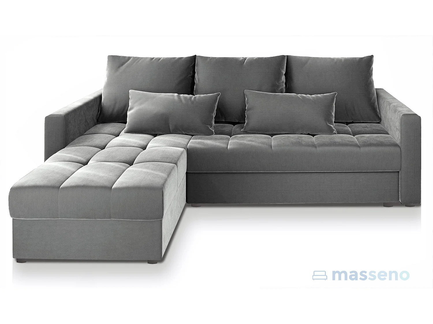 Canapé d'angle KOS PIK Gris clair en peluche avec fonction de couchage