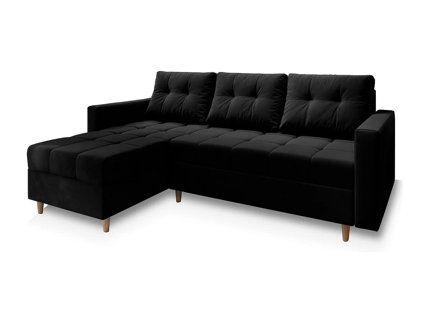 Canapé d'angle MILO Noir en peluche avec fonction de couchage