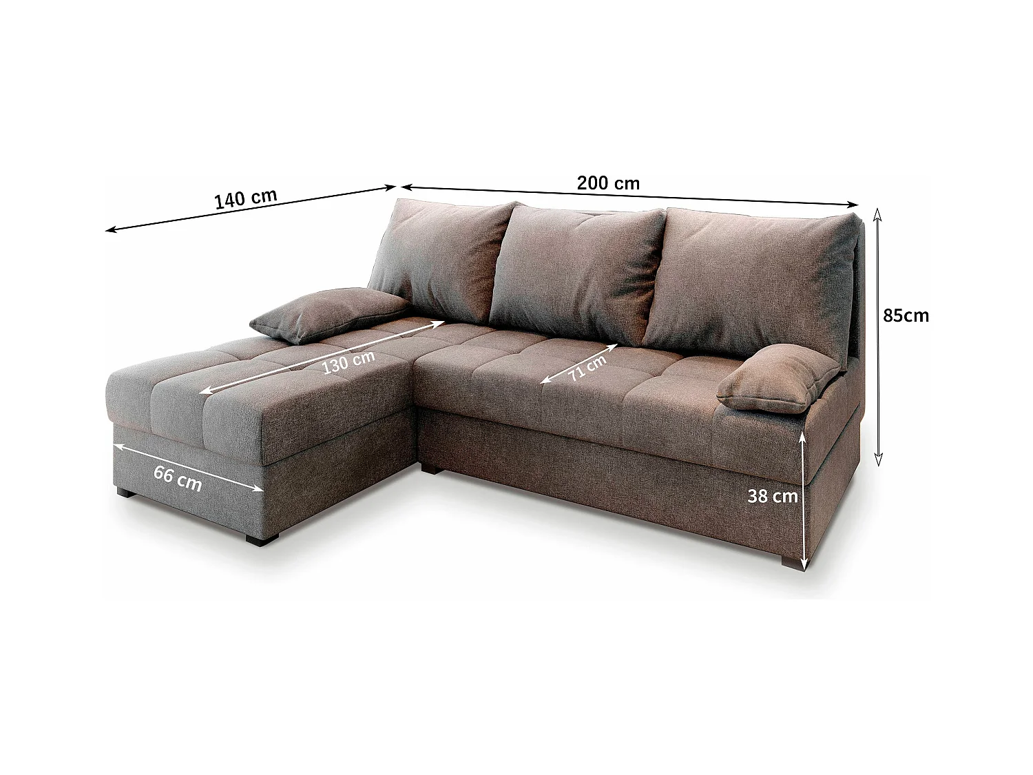 Canapé d'angle RITA Beige en peluche avec fonction de couchage