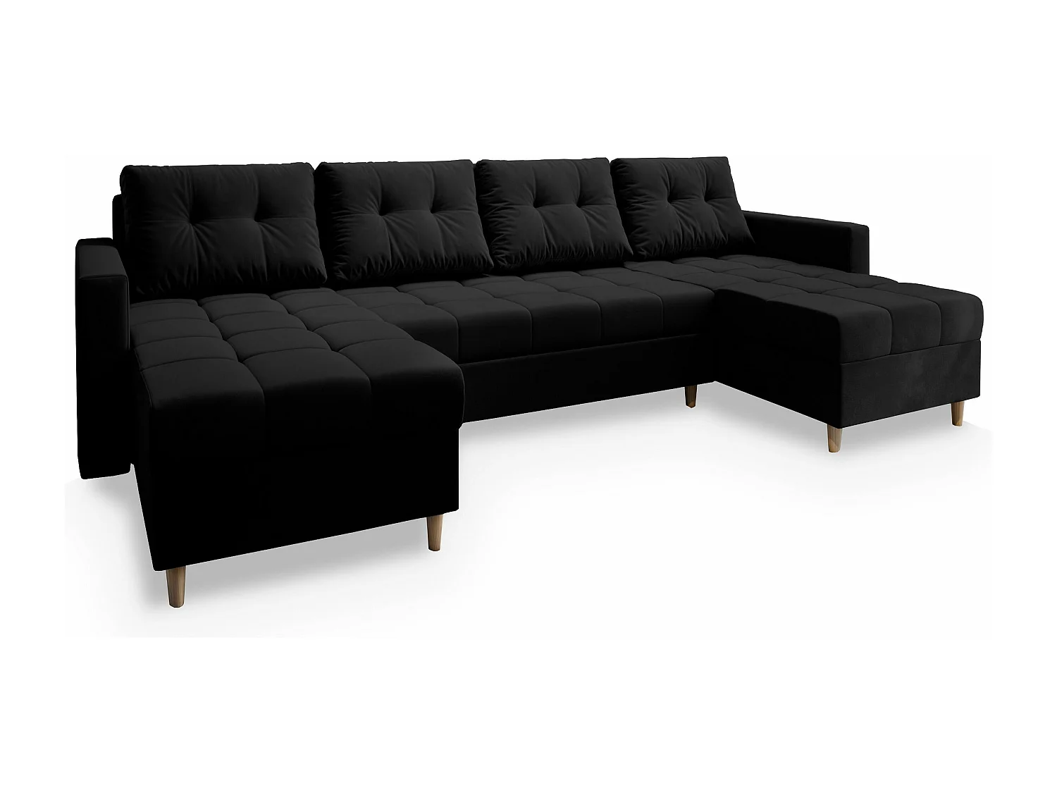 Canapé d'angle MILO Noir en peluche avec fonction de couchage