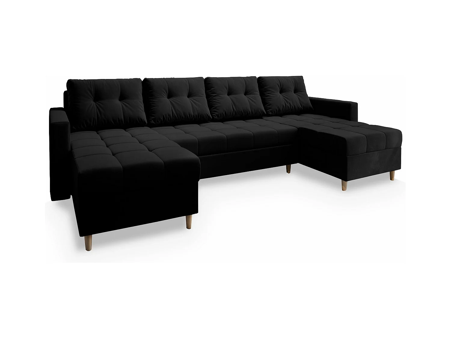 Canapé d'angle MILO Noir en peluche avec fonction de couchage