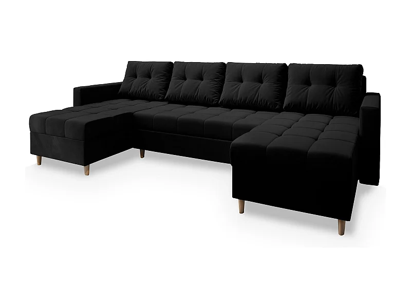 Canapé d'angle MILO Noir en peluche avec fonction de couchage