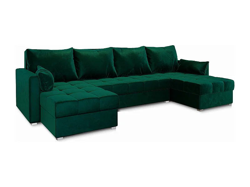 Canapé d'angle NAKO Vert Sapin en peluche avec fonction de couchage