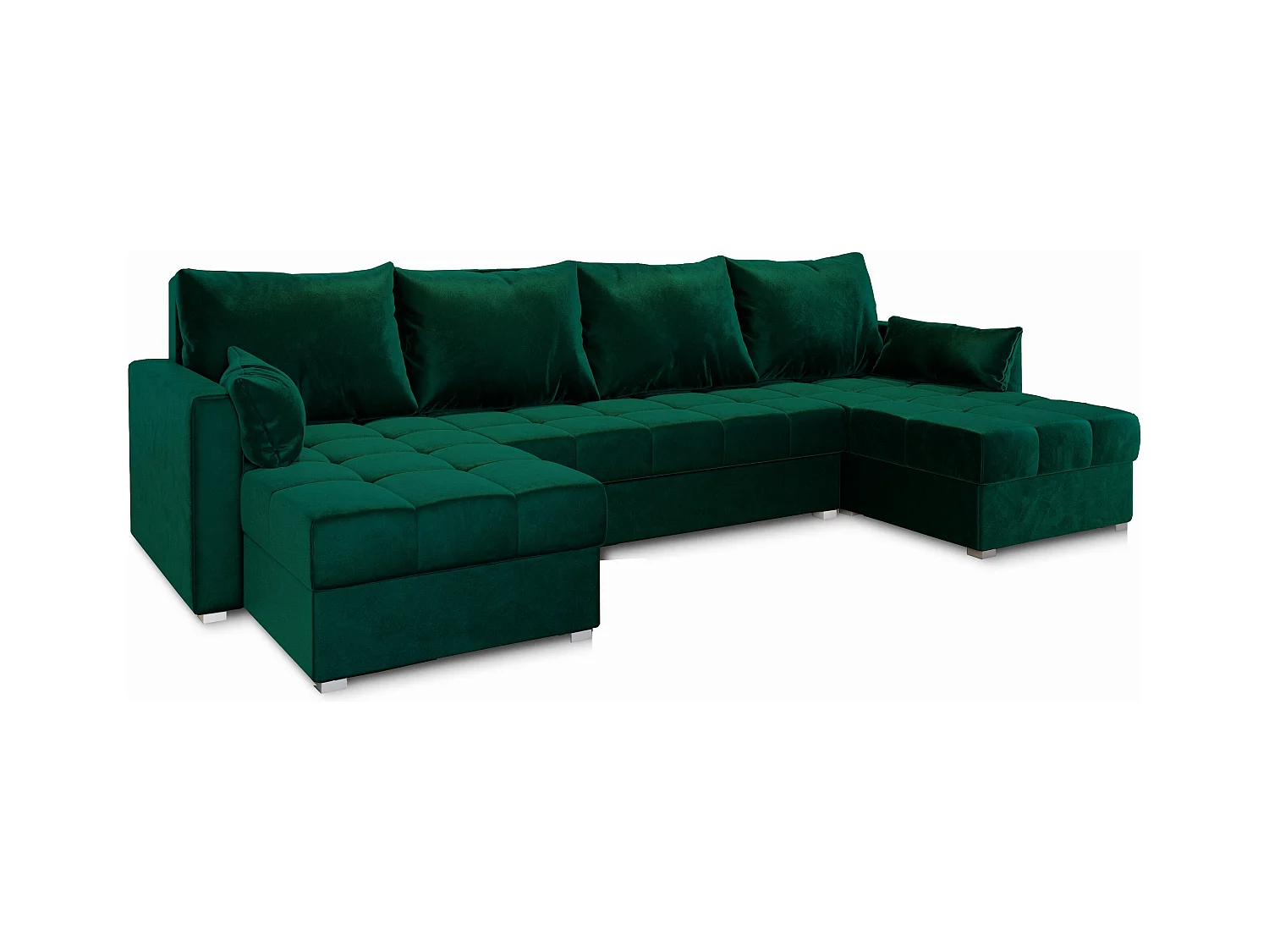 Canapé d'angle NAKO Vert Sapin en peluche avec fonction de couchage