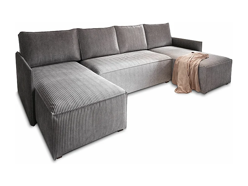 Canapé d'angle TRES Gris en velours côtelé avec fonction de couchage