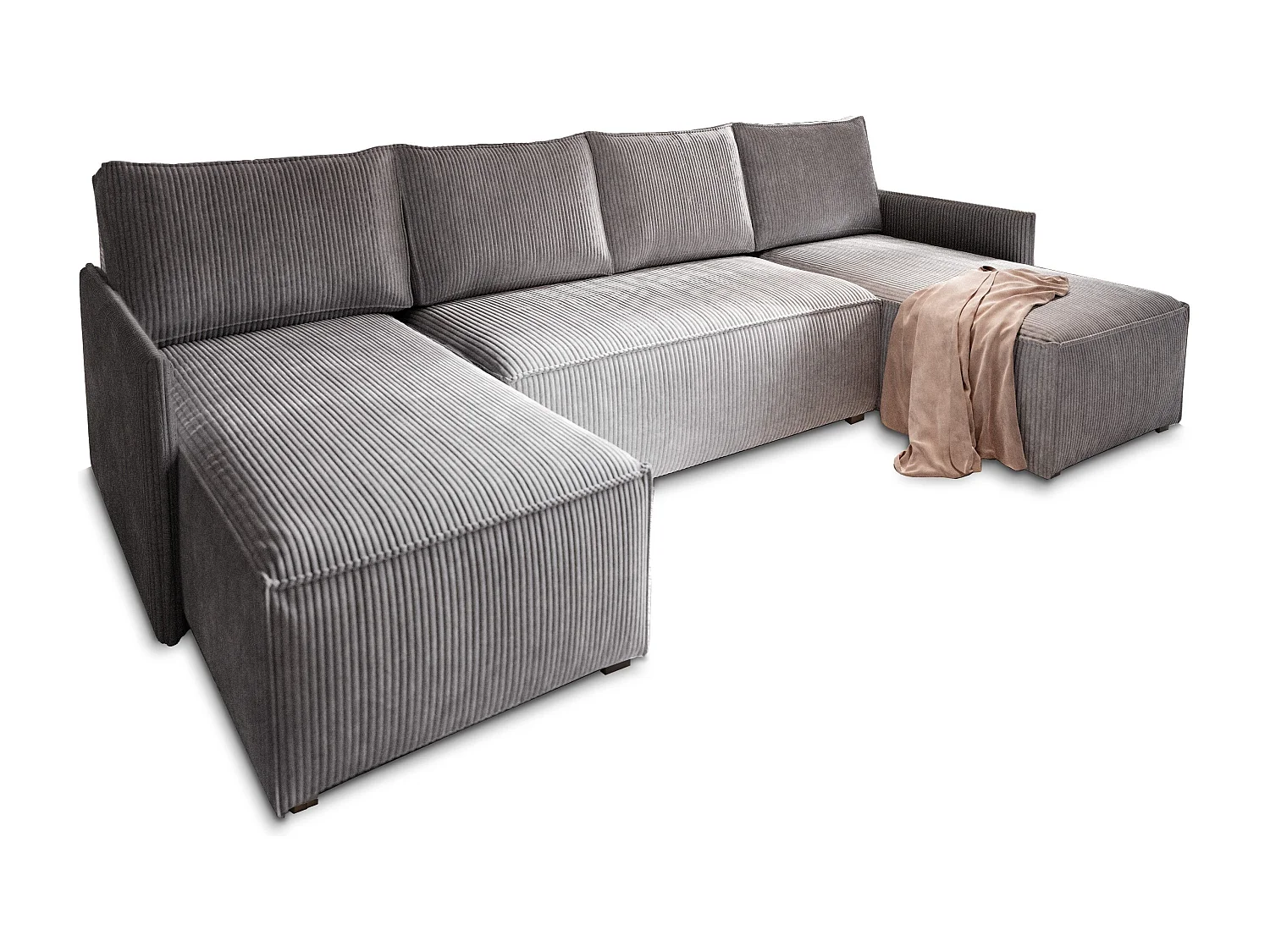 Canapé d'angle TRES Gris en velours côtelé avec fonction de couchage
