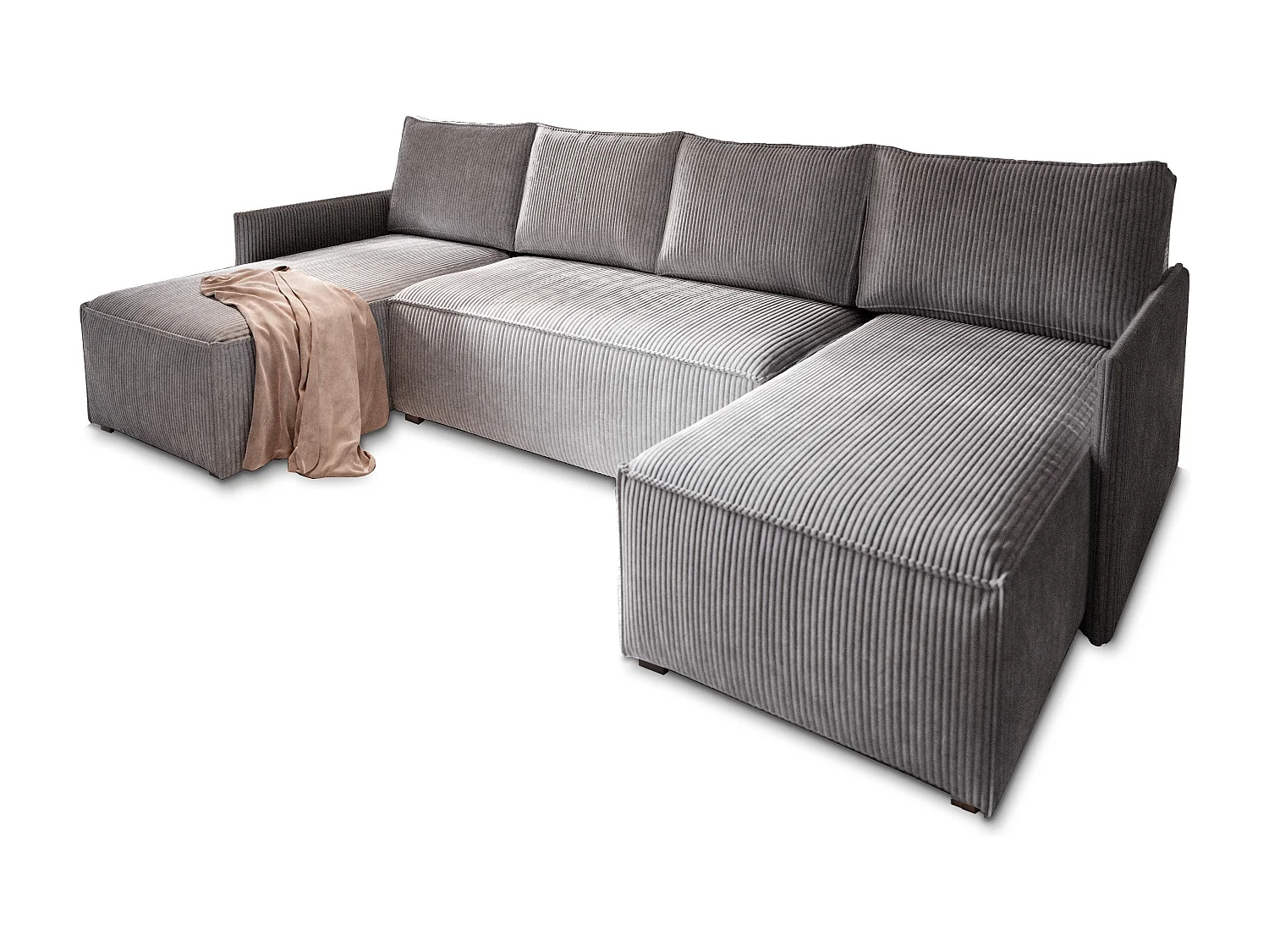 Canapé d'angle TRES Gris en velours côtelé avec fonction de couchage