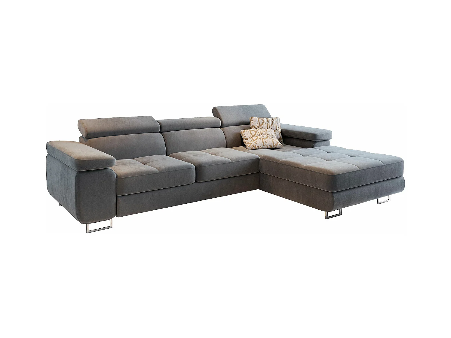 Canapé d'angle ELMA Gris clair en velours avec fonction de couchage