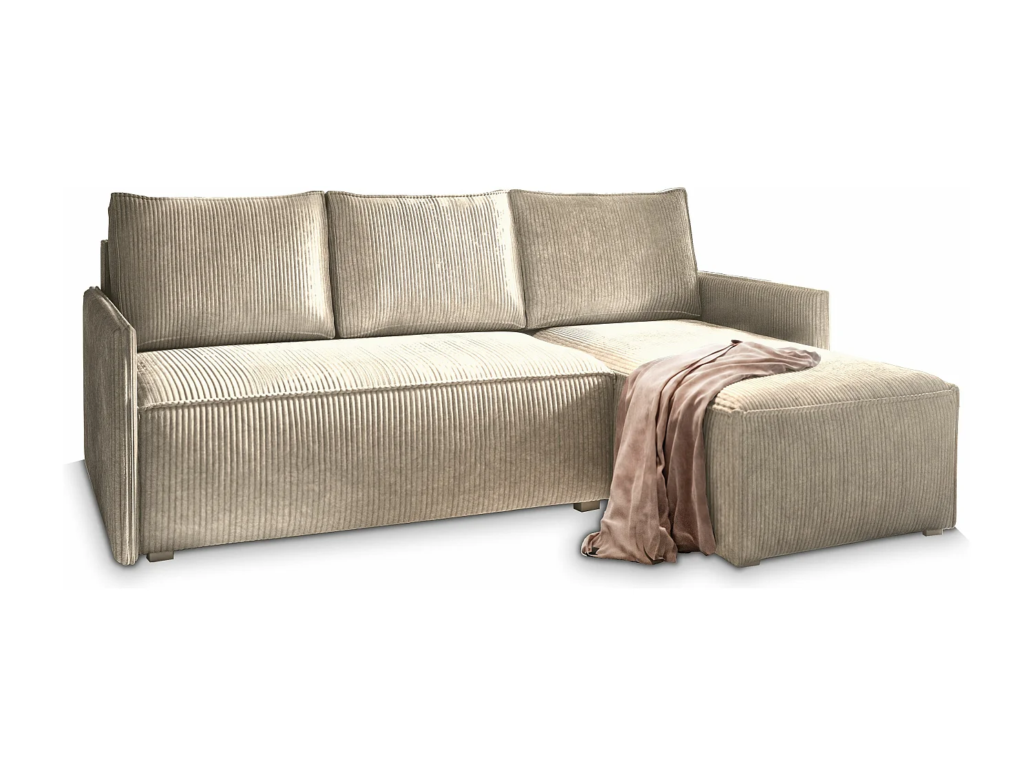 Canapé d'angle PERUSI Beige en velours côtelé avec fonction de couchage