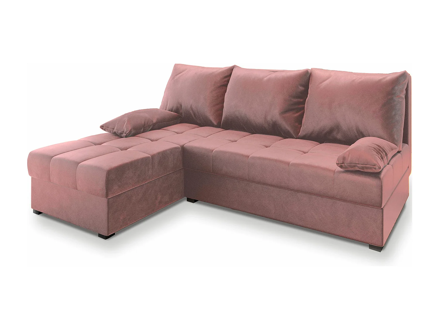 Canapé d'angle RITA Rose poudré en peluche avec fonction de couchage