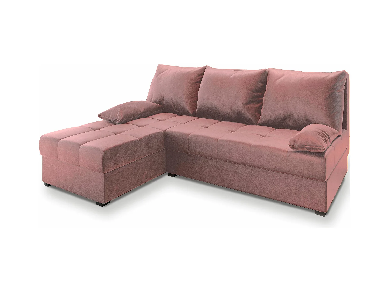 Canapé d'angle RITA Rose poudré en peluche avec fonction de couchage