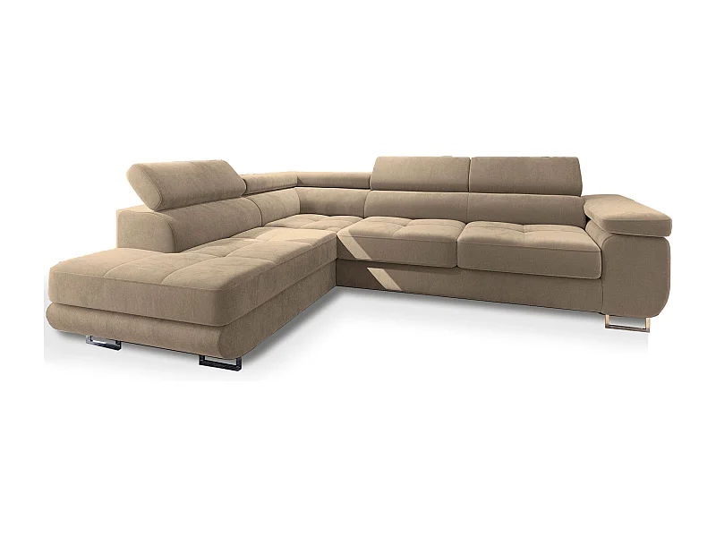 Canapé d'angle SELVA Crème en velours avec fonction de couchage