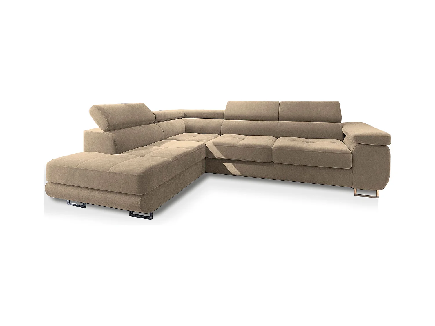 Canapé d'angle SELVA Crème en velours avec fonction de couchage