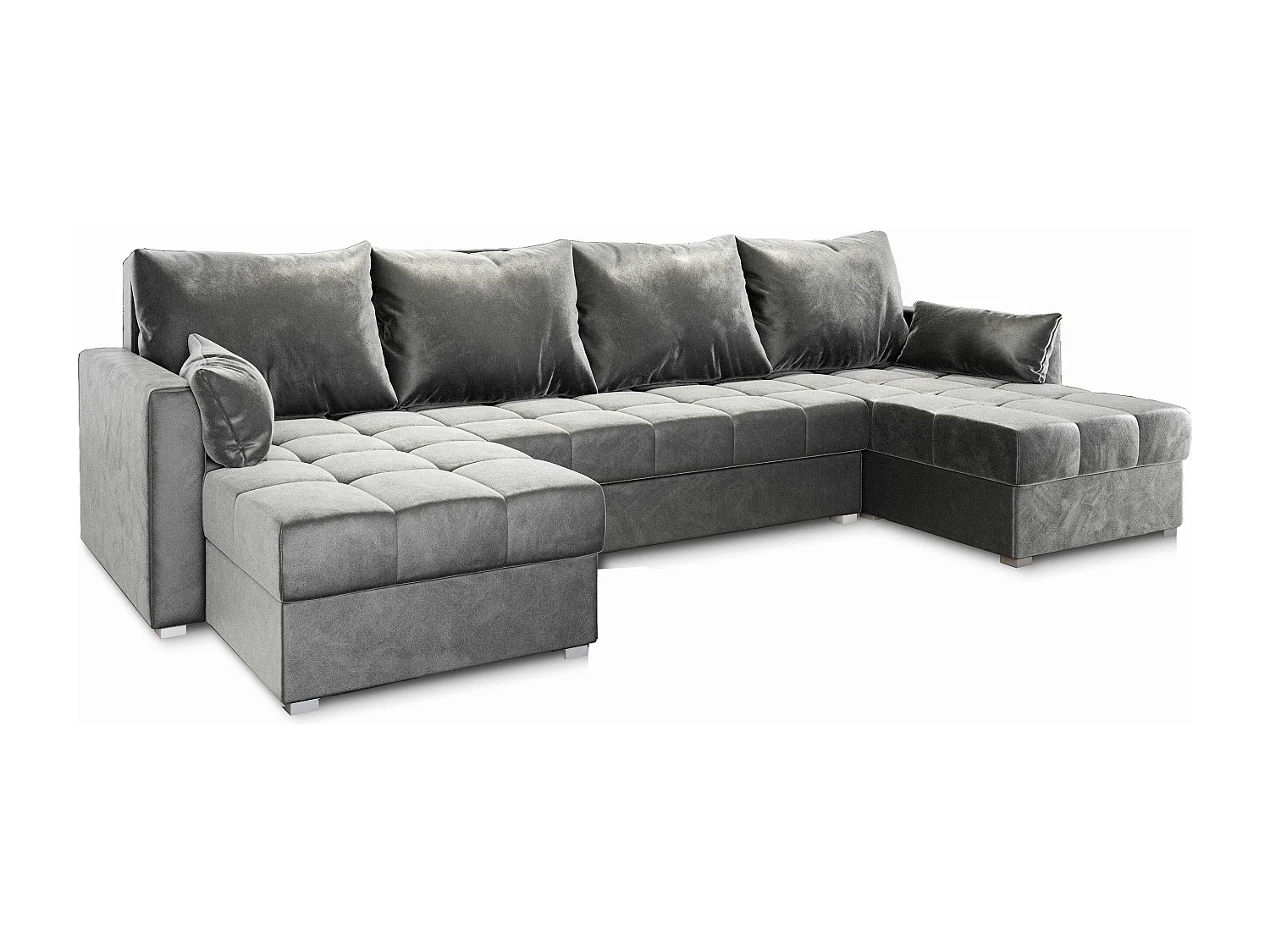 Canapé d'angle NAKO Gris clair en peluche avec fonction de couchage