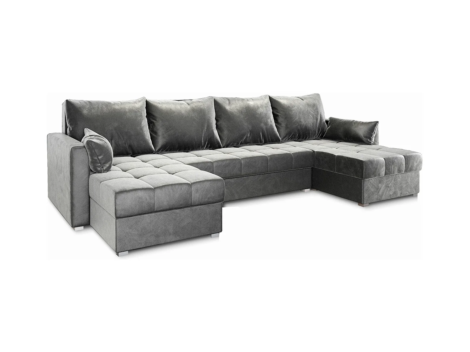 Canapé d'angle NAKO Gris clair en peluche avec fonction de couchage
