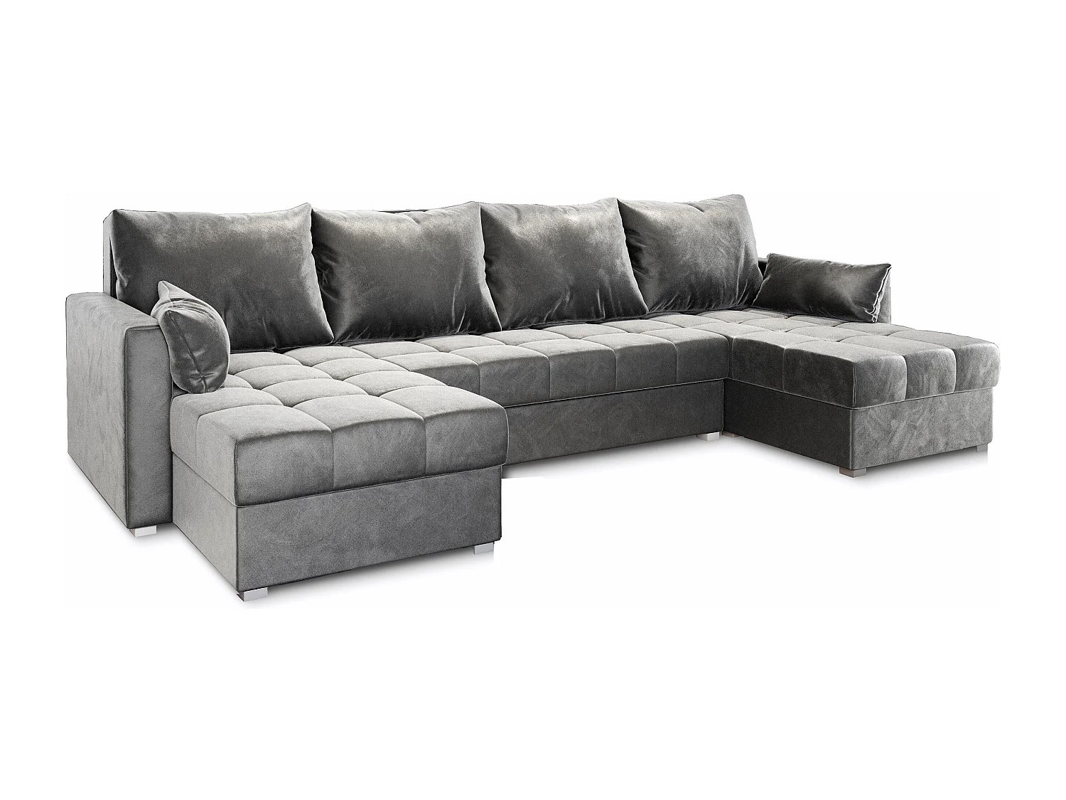 Canapé d'angle NAKO Gris clair en peluche avec fonction de couchage