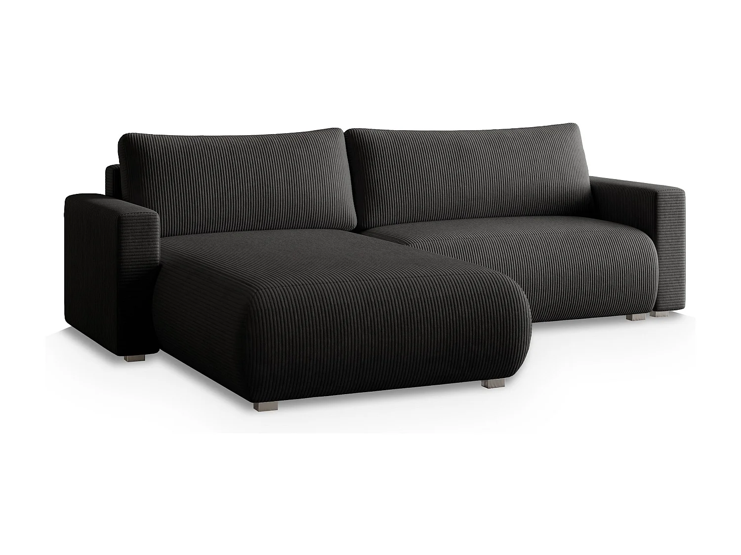 Canapé d'angle TURIN Noir en velours côtelé avec fonction de couchage
