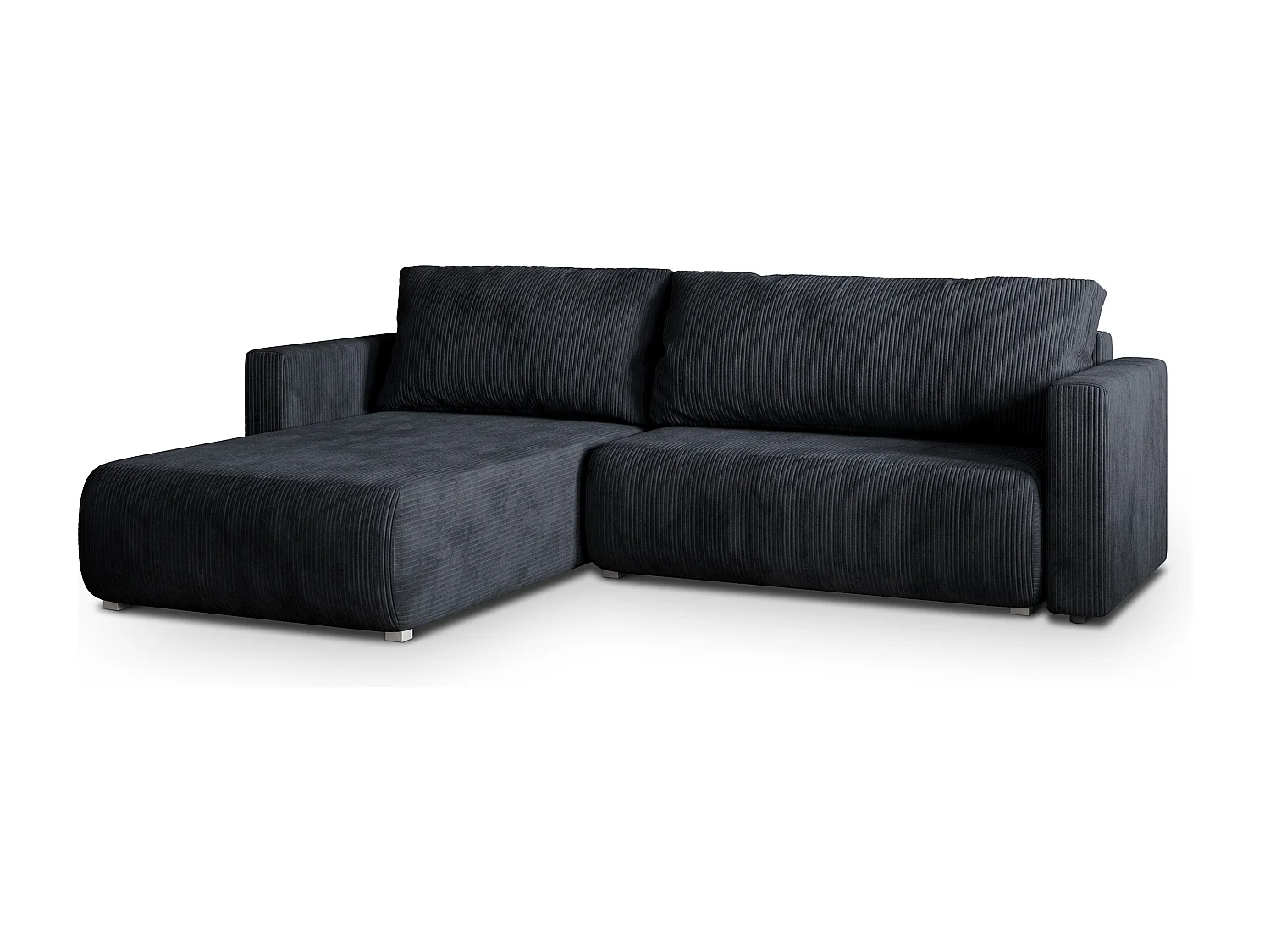 Canapé d'angle TURIN Noir en velours côtelé avec fonction de couchage