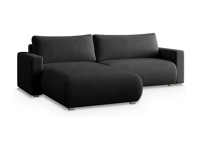 Canapé d'angle TURIN Noir en velours côtelé avec fonction de couchage