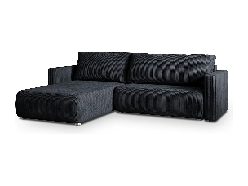 Canapé d'angle TURIN Noir en velours côtelé avec fonction de couchage