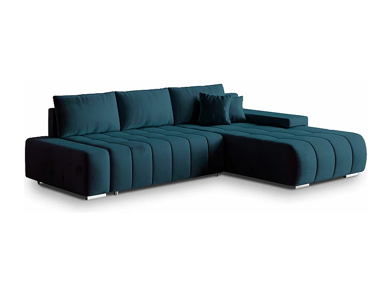 Canapé d'angle ALESE Bleu en velours avec fonction de couchage