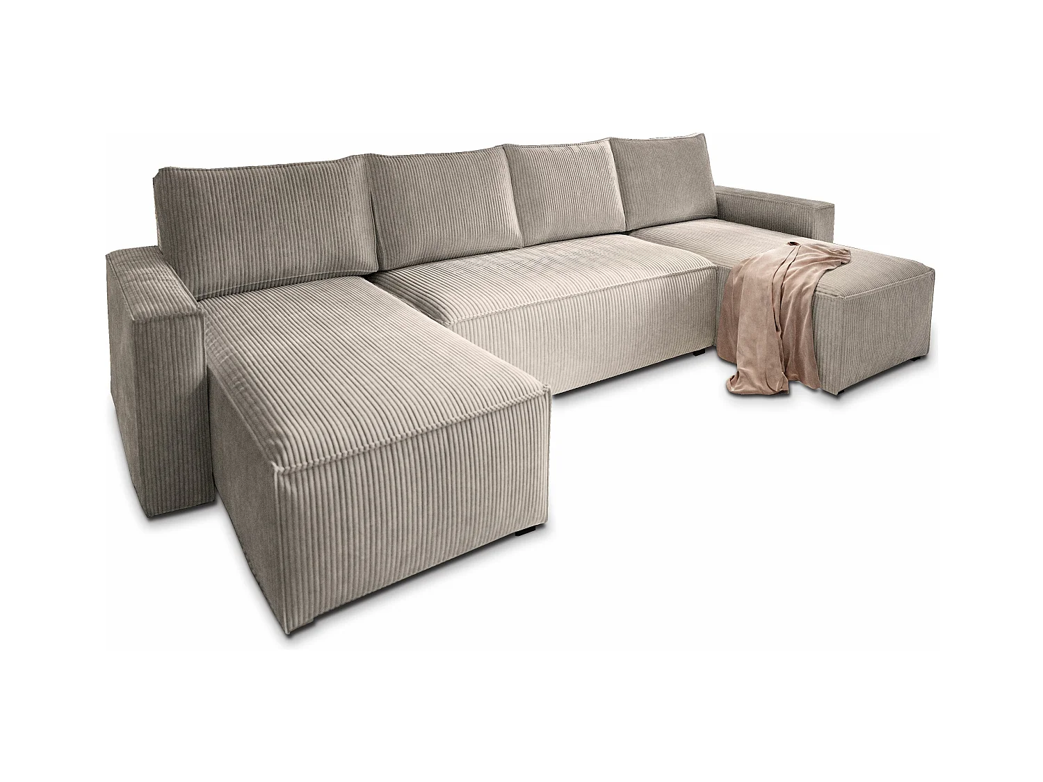 Canapé d'angle ASPRA Beige en velours côtelé avec fonction de couchage