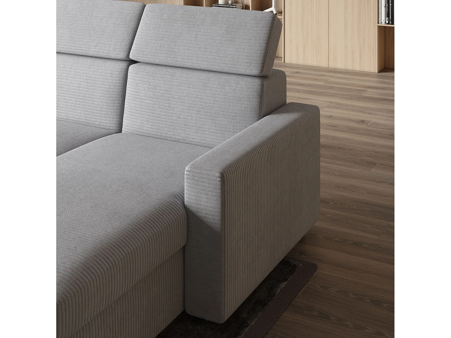 Canapé d'angle PADWA Crème en velours côtelé avec fonction de couchage