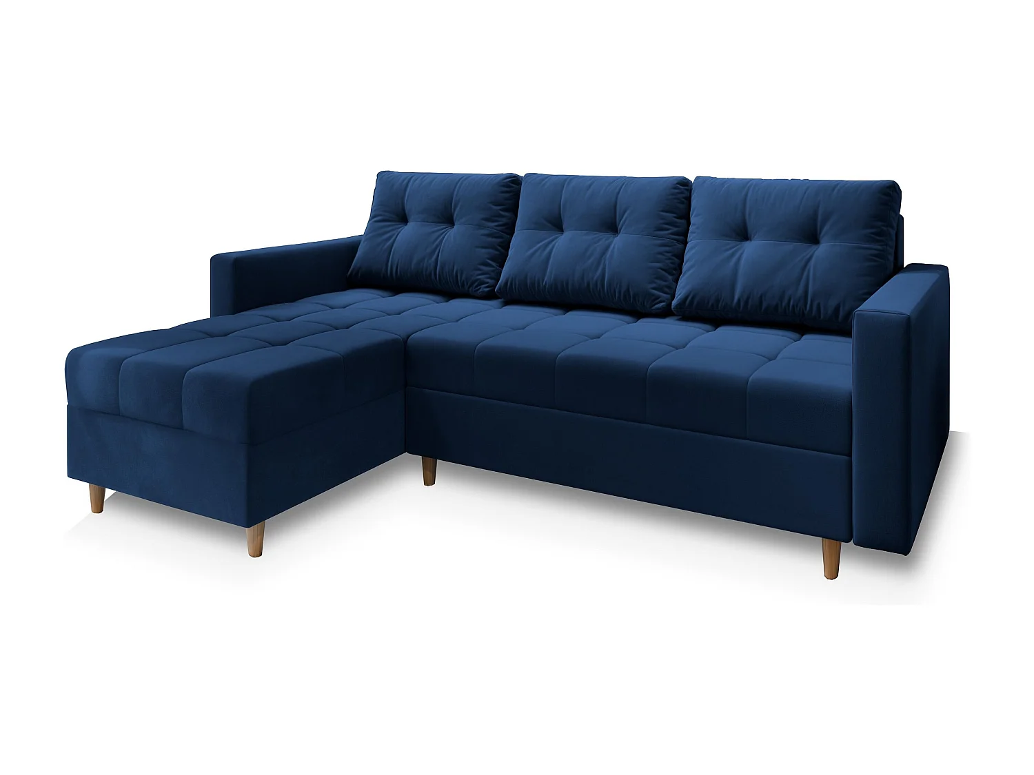 Canapé d'angle MILO Bleu en peluche avec fonction de couchage