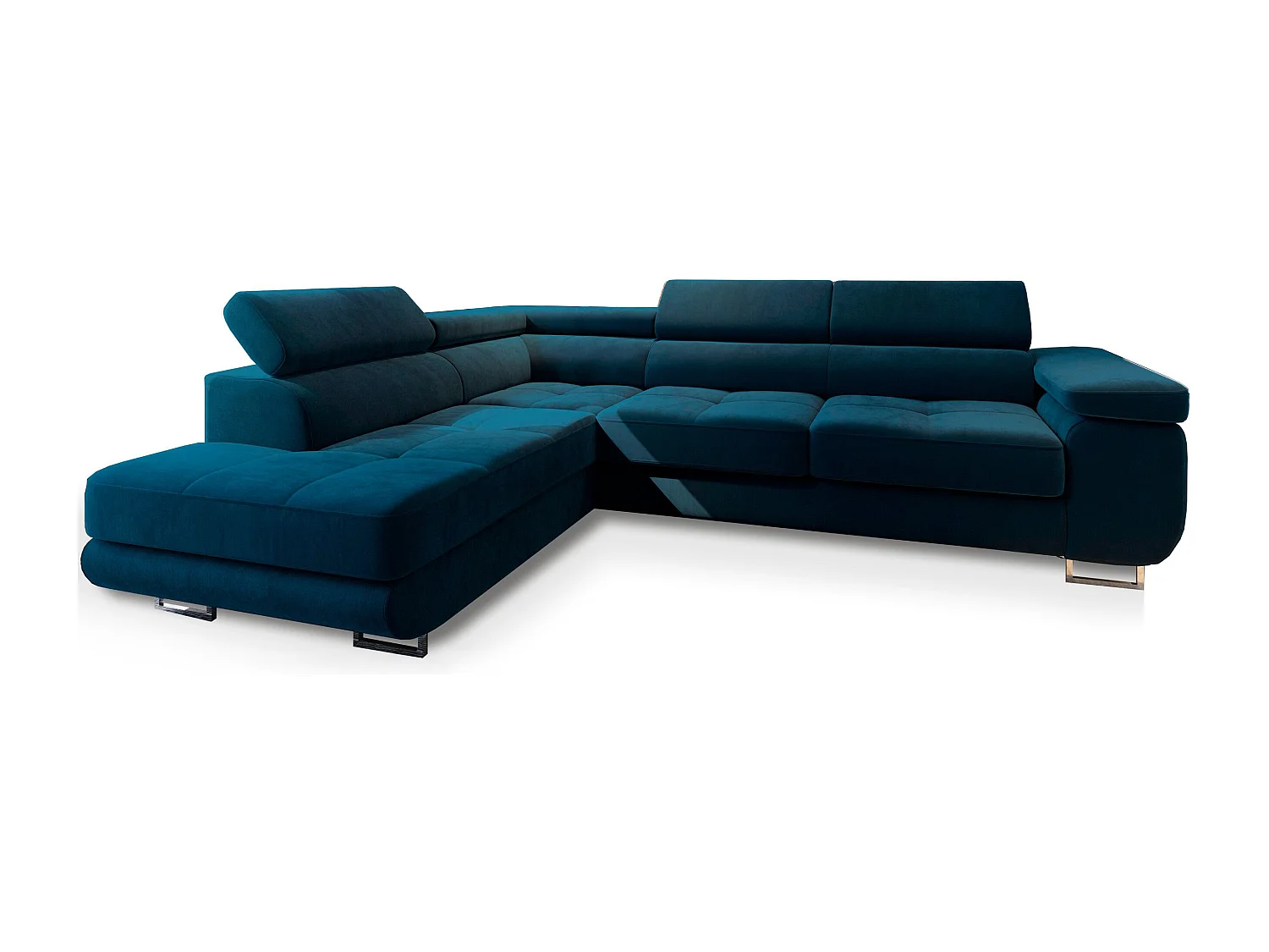 Canapé d'angle SELVA Bleu en velours avec fonction de couchage