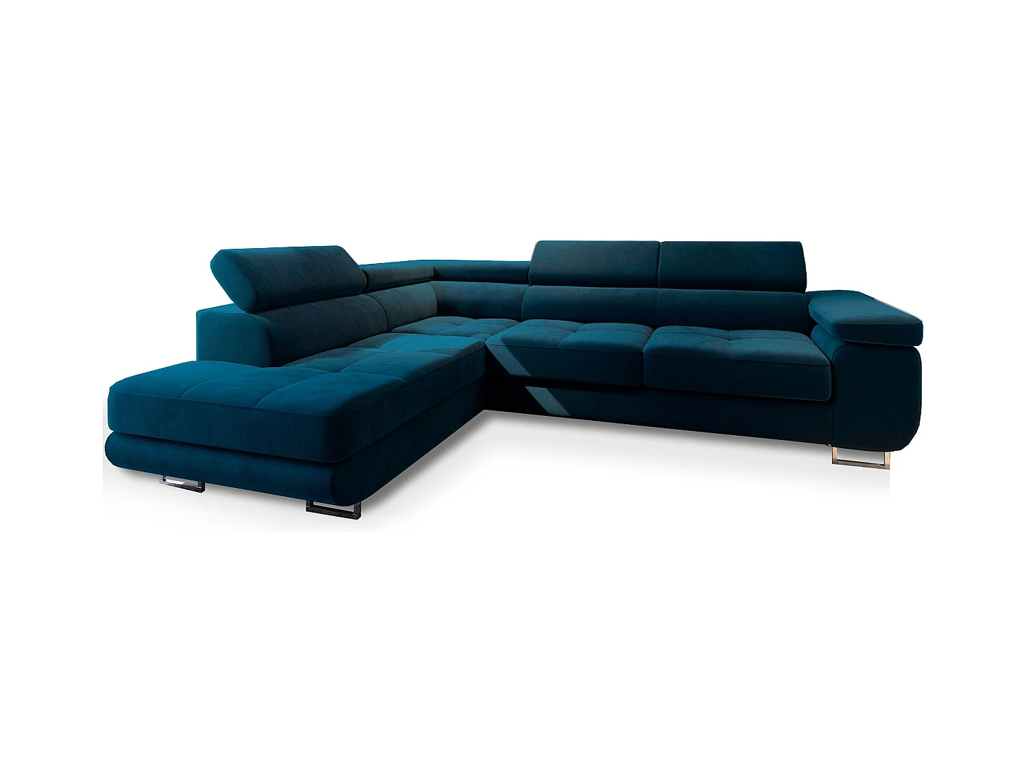 Canapé d'angle SELVA Bleu en velours avec fonction de couchage