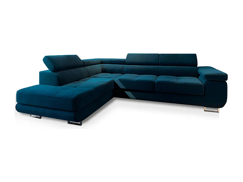 Canapé d'angle SELVA Bleu en velours avec fonction de couchage